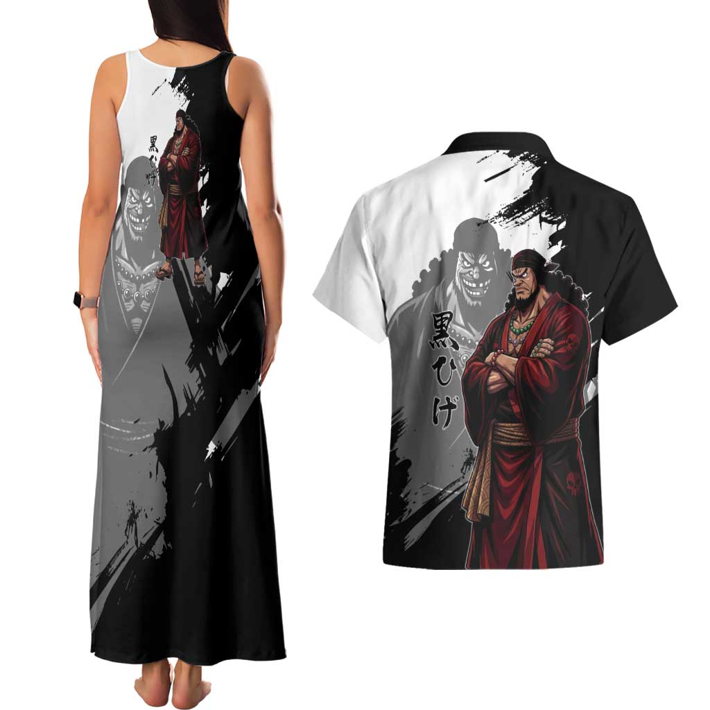 One Piece Blackbeard Couples Matching Tank Maxi Dress and Hawaiian Shirt Dark Emperor Ink Splash Graphic