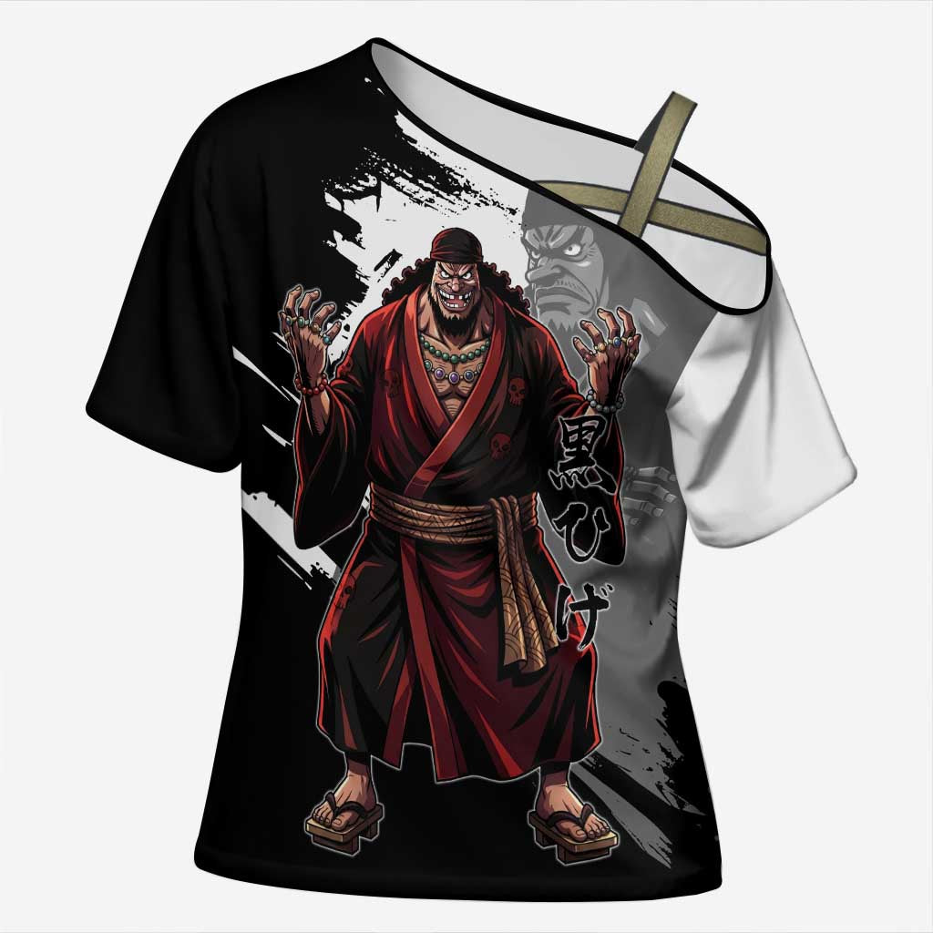 One Piece Blackbeard Cross Shoulder Shirt Dark Emperor Ink Splash Graphic