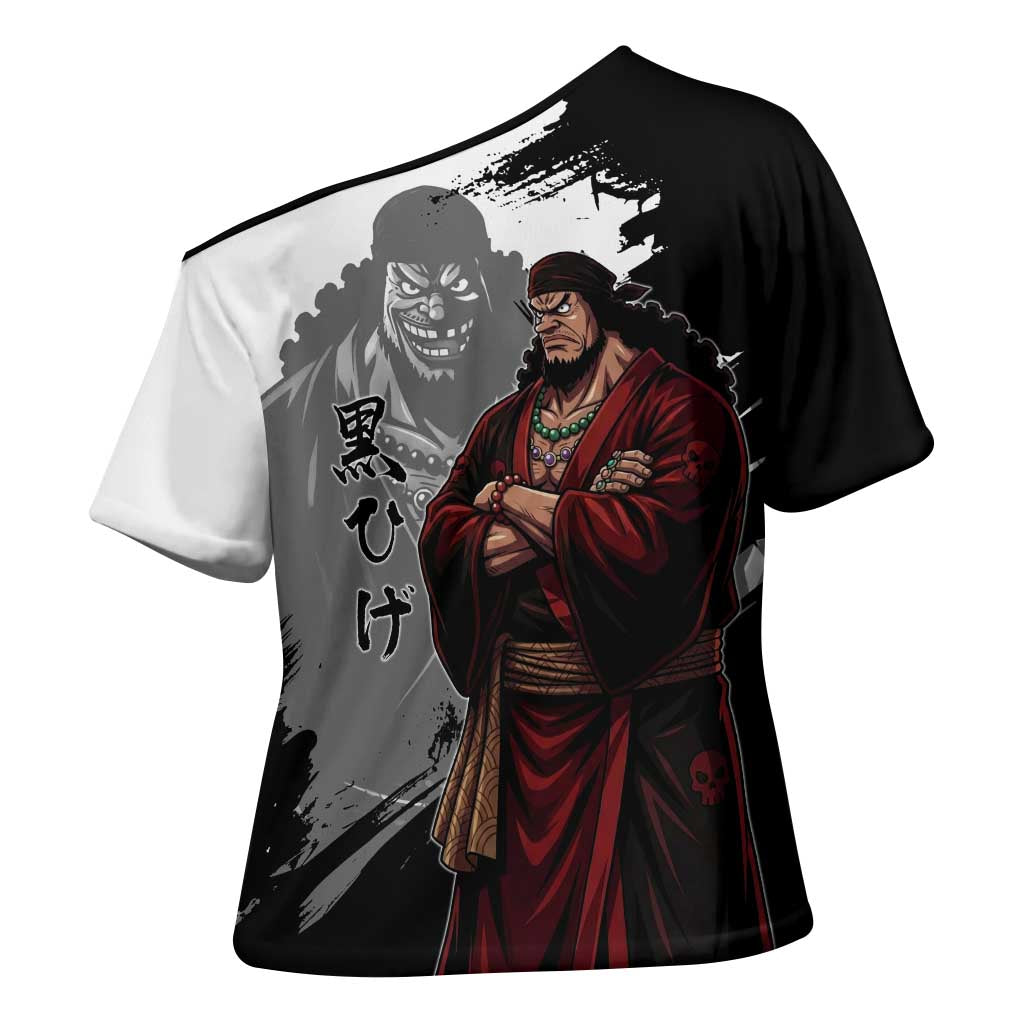 One Piece Blackbeard Cross Shoulder Shirt Dark Emperor Ink Splash Graphic