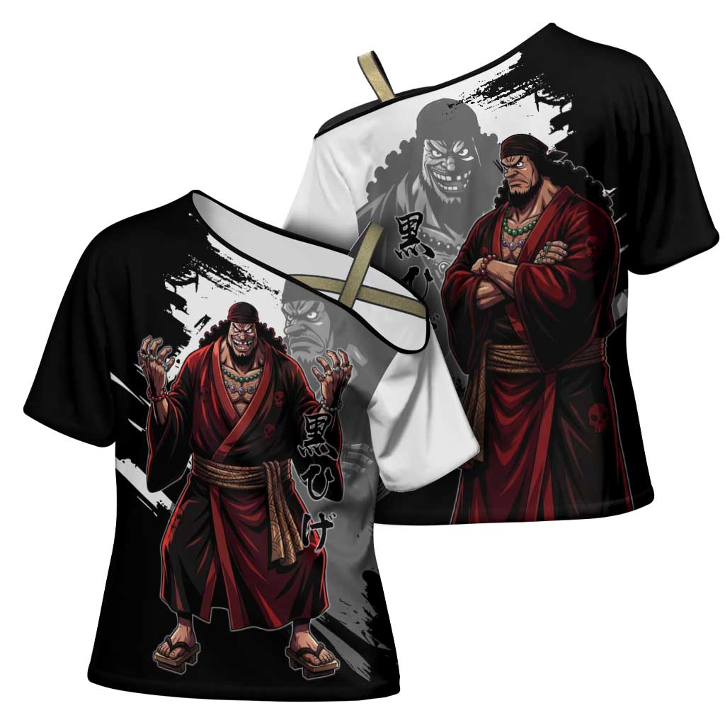 One Piece Blackbeard Cross Shoulder Shirt Dark Emperor Ink Splash Graphic