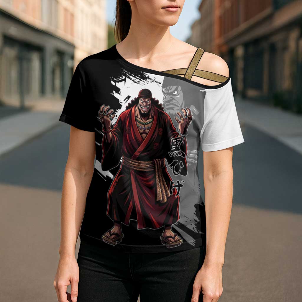 One Piece Blackbeard Cross Shoulder Shirt Dark Emperor Ink Splash Graphic