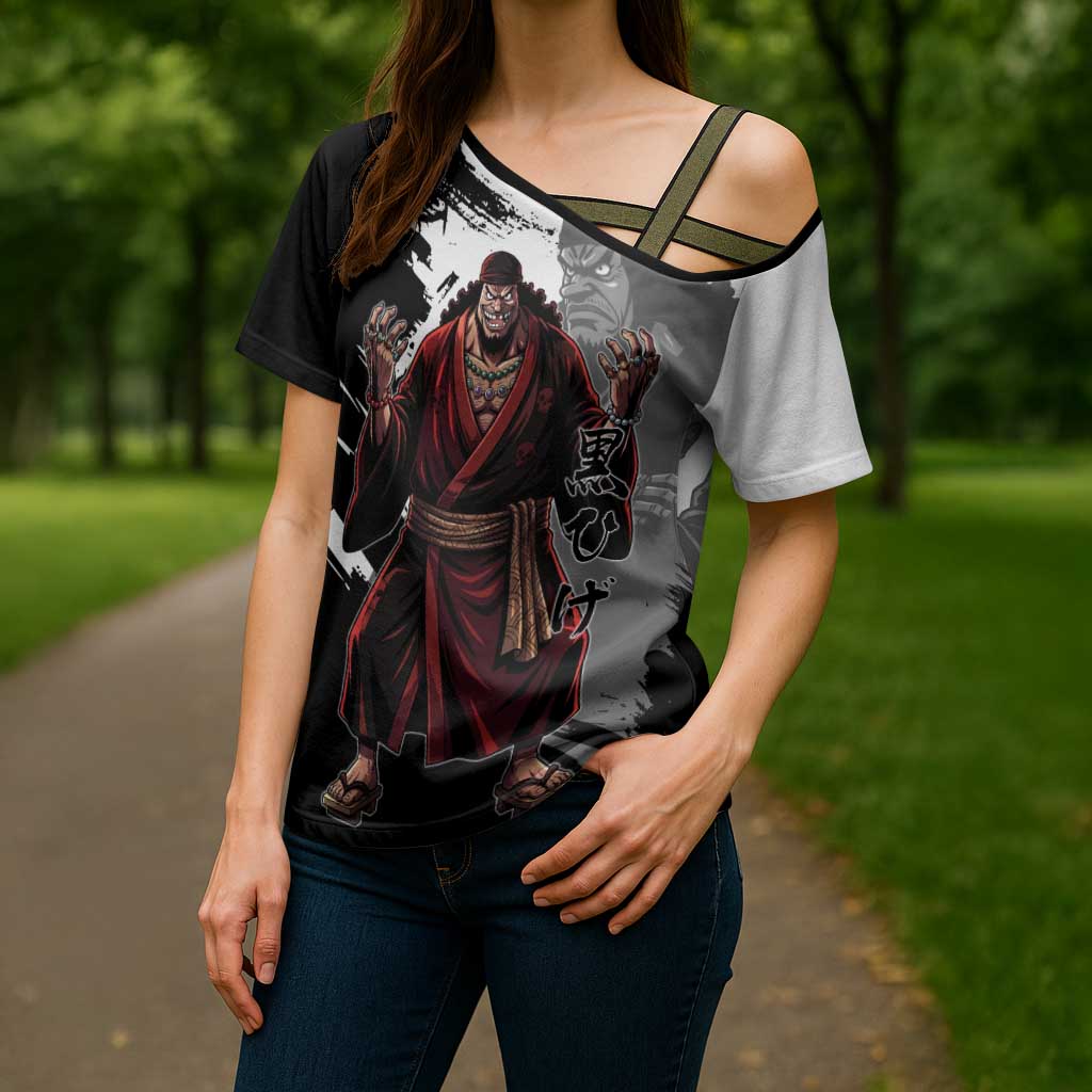One Piece Blackbeard Cross Shoulder Shirt Dark Emperor Ink Splash Graphic