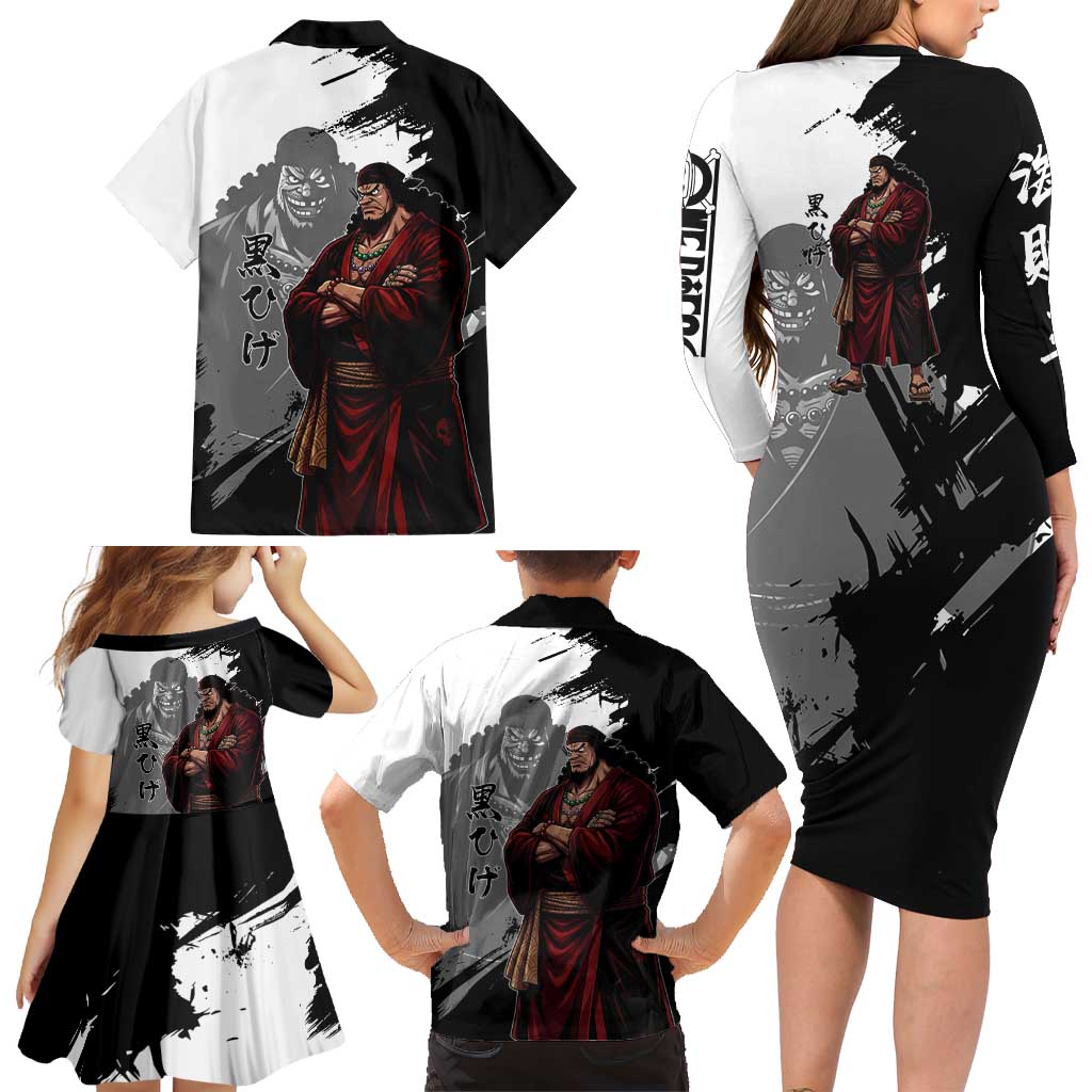 One Piece Blackbeard Family Matching Long Sleeve Bodycon Dress and Hawaiian Shirt Dark Emperor Ink Splash Graphic
