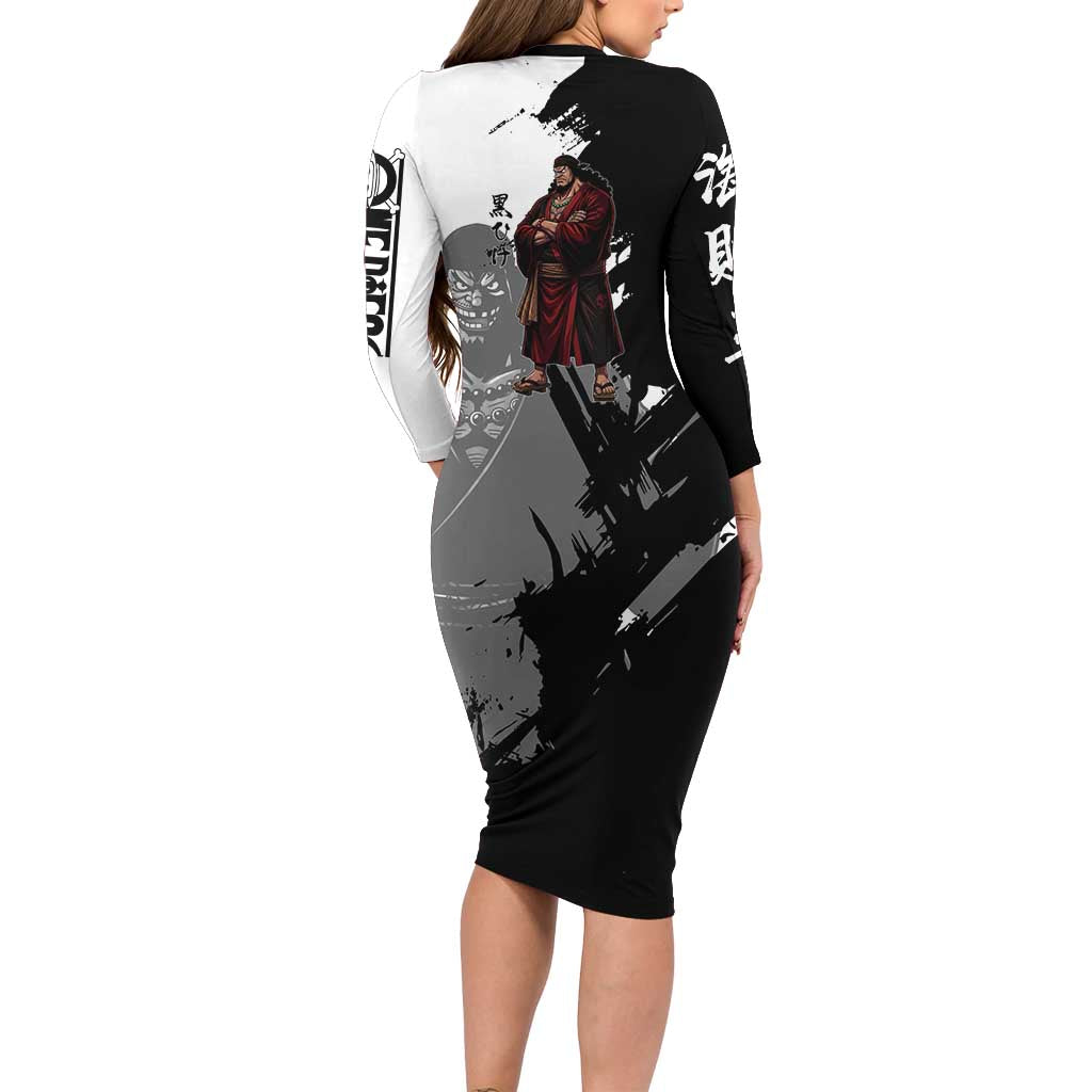 One Piece Blackbeard Family Matching Long Sleeve Bodycon Dress and Hawaiian Shirt Dark Emperor Ink Splash Graphic