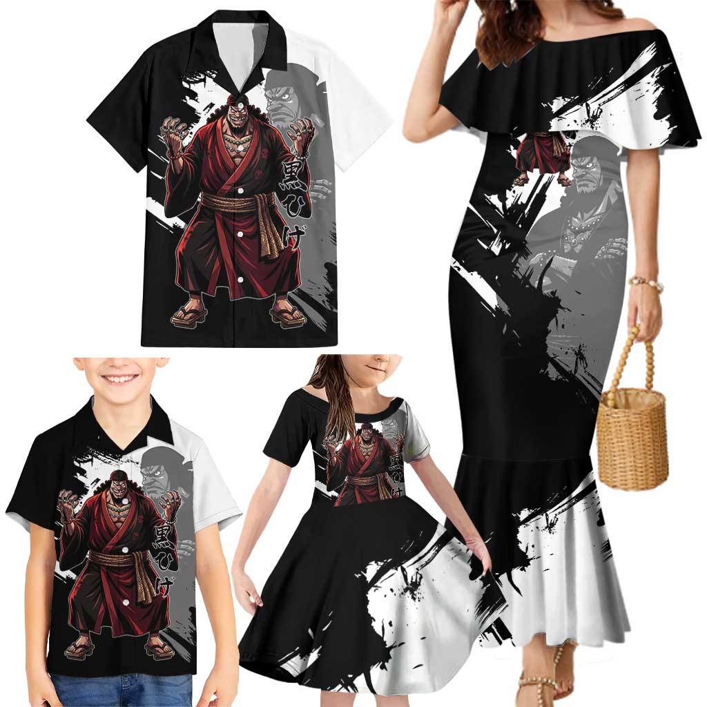 One Piece Blackbeard Family Matching Mermaid Dress and Hawaiian Shirt Dark Emperor Ink Splash Graphic