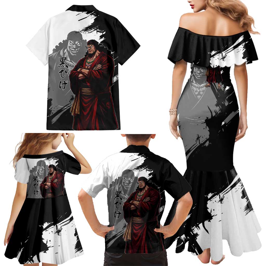 One Piece Blackbeard Family Matching Mermaid Dress and Hawaiian Shirt Dark Emperor Ink Splash Graphic