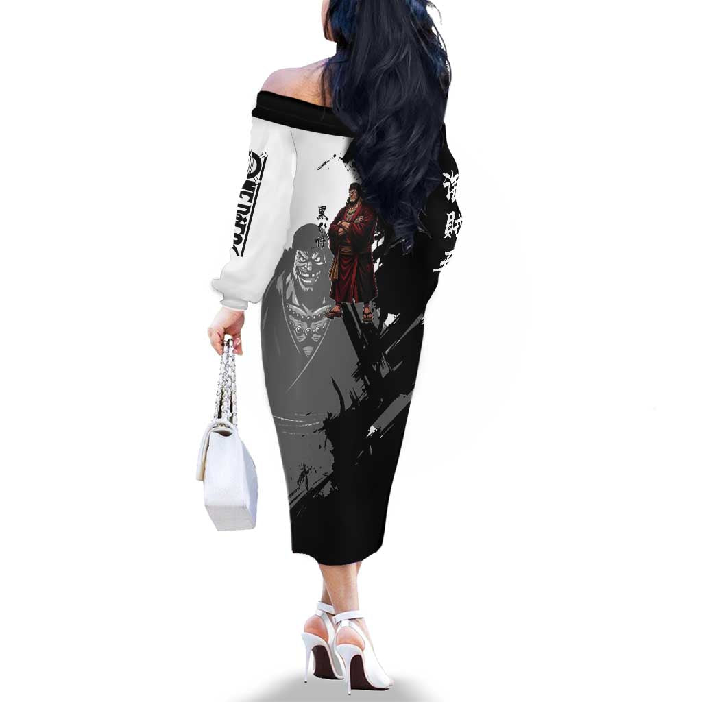 One Piece Blackbeard Family Matching Off The Shoulder Long Sleeve Dress and Hawaiian Shirt Dark Emperor Ink Splash Graphic