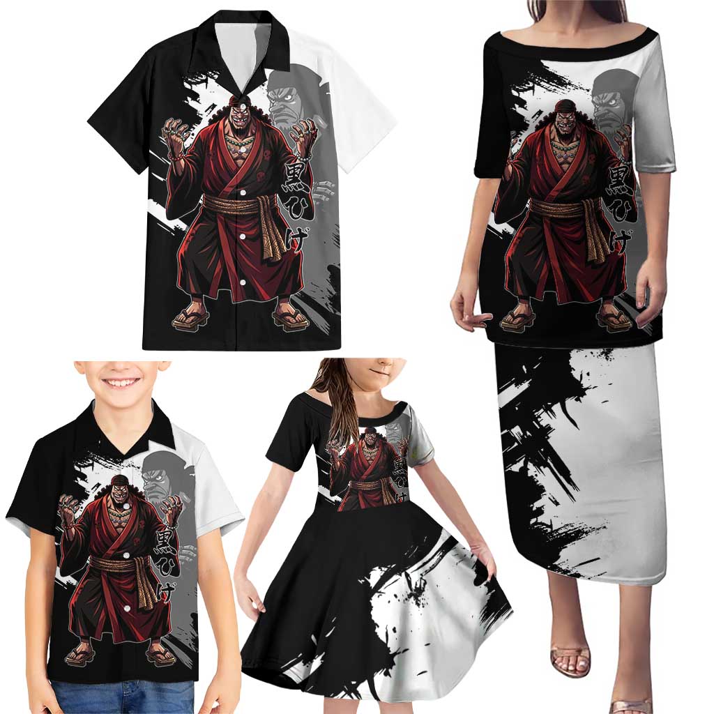 One Piece Blackbeard Family Matching Puletasi and Hawaiian Shirt Dark Emperor Ink Splash Graphic