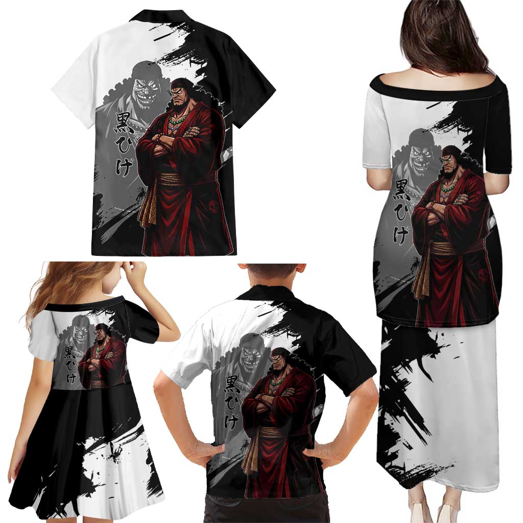 One Piece Blackbeard Family Matching Puletasi and Hawaiian Shirt Dark Emperor Ink Splash Graphic
