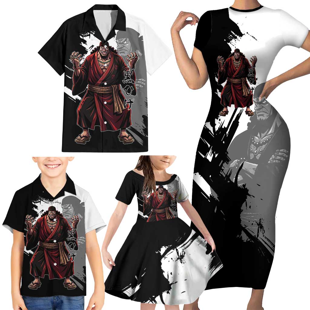 One Piece Blackbeard Family Matching Short Sleeve Bodycon Dress and Hawaiian Shirt Dark Emperor Ink Splash Graphic