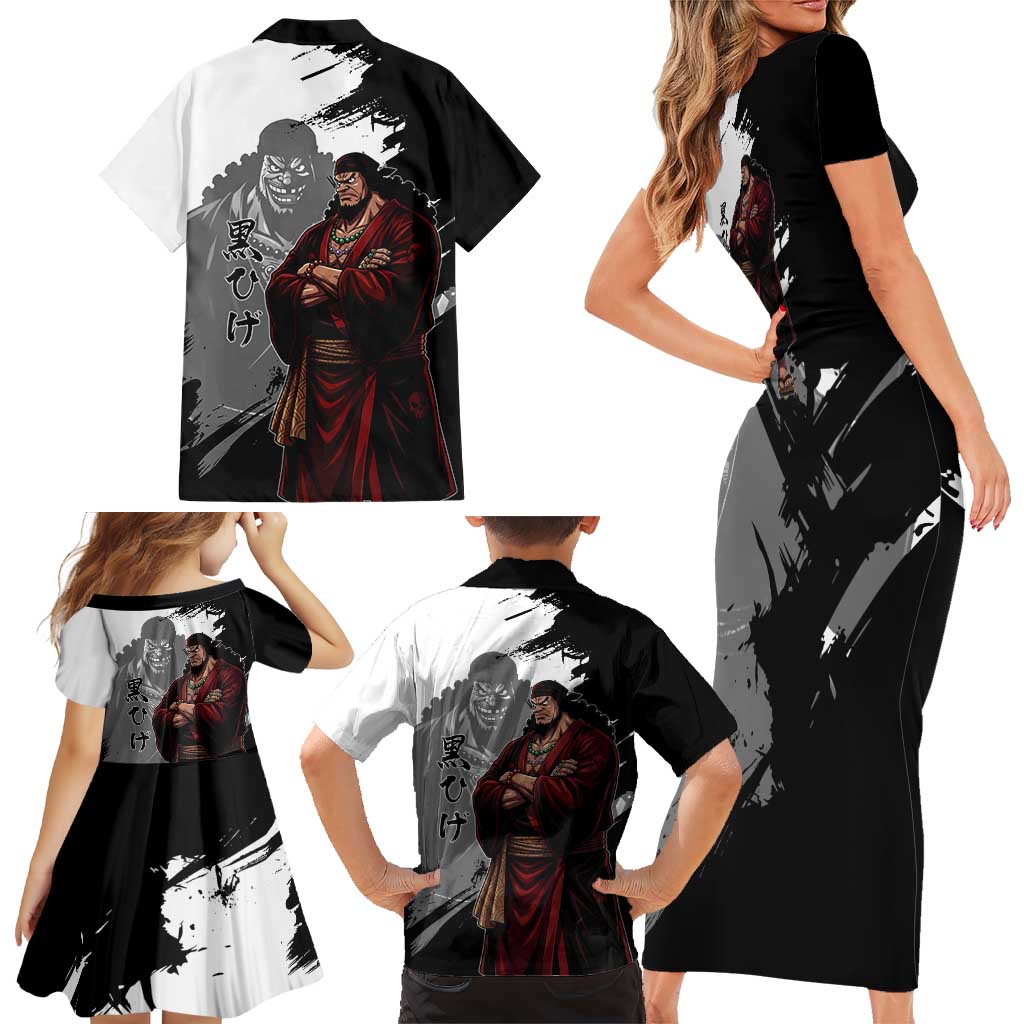 One Piece Blackbeard Family Matching Short Sleeve Bodycon Dress and Hawaiian Shirt Dark Emperor Ink Splash Graphic