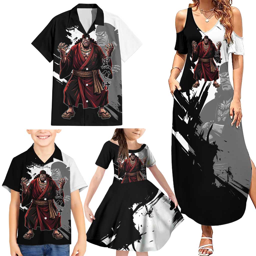 One Piece Blackbeard Family Matching Summer Maxi Dress and Hawaiian Shirt Dark Emperor Ink Splash Graphic