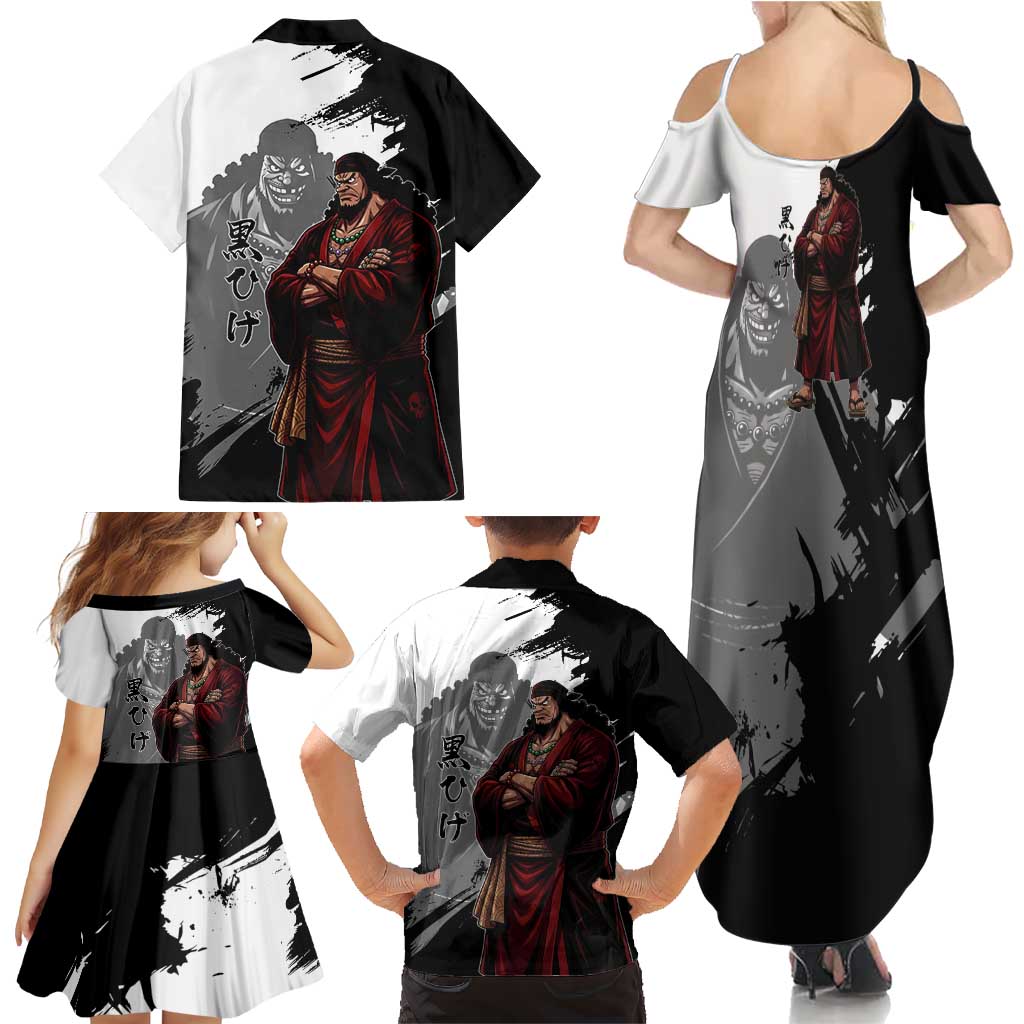 One Piece Blackbeard Family Matching Summer Maxi Dress and Hawaiian Shirt Dark Emperor Ink Splash Graphic
