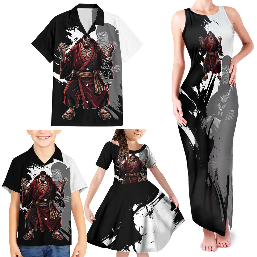One Piece Blackbeard Family Matching Tank Maxi Dress and Hawaiian Shirt Dark Emperor Ink Splash Graphic