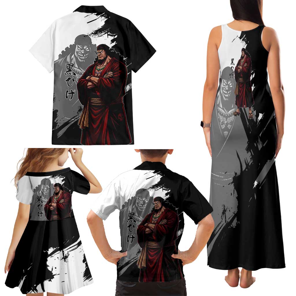 One Piece Blackbeard Family Matching Tank Maxi Dress and Hawaiian Shirt Dark Emperor Ink Splash Graphic