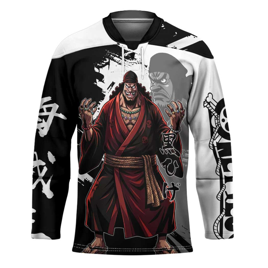 One Piece Blackbeard Hockey Jersey Dark Emperor Ink Splash Graphic