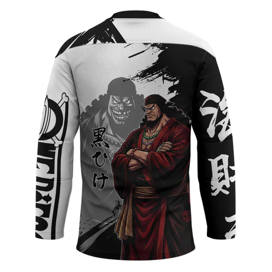 One Piece Blackbeard Hockey Jersey Dark Emperor Ink Splash Graphic
