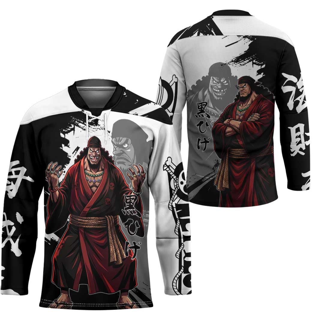 One Piece Blackbeard Hockey Jersey Dark Emperor Ink Splash Graphic