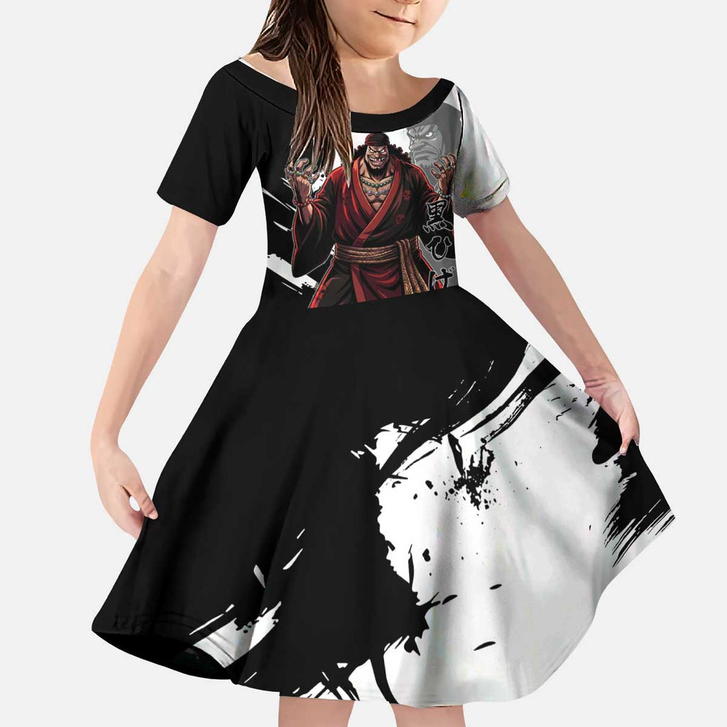 One Piece Blackbeard Kid Short Sleeve Dress Dark Emperor Ink Splash Graphic