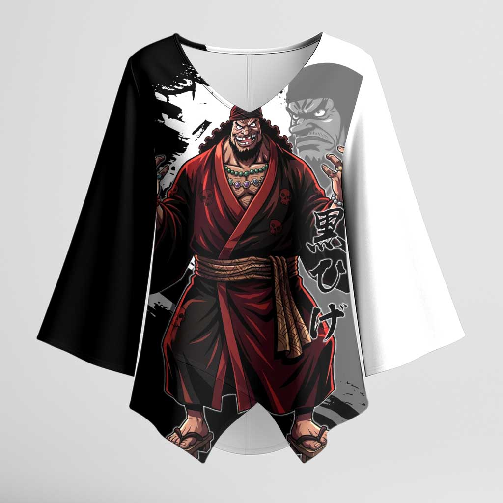 One Piece Blackbeard Kimono Sleeve Blouse Dark Emperor Ink Splash Graphic