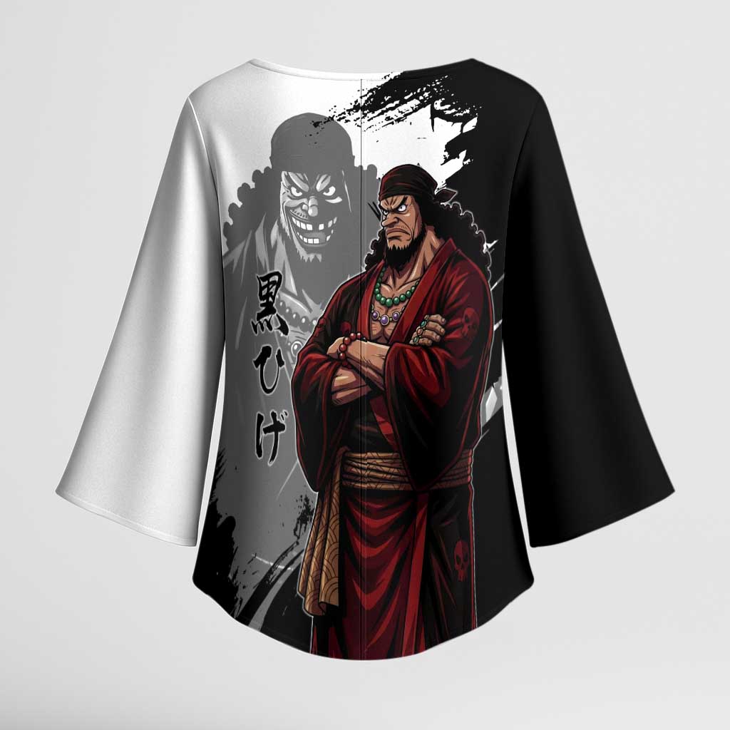 One Piece Blackbeard Kimono Sleeve Blouse Dark Emperor Ink Splash Graphic