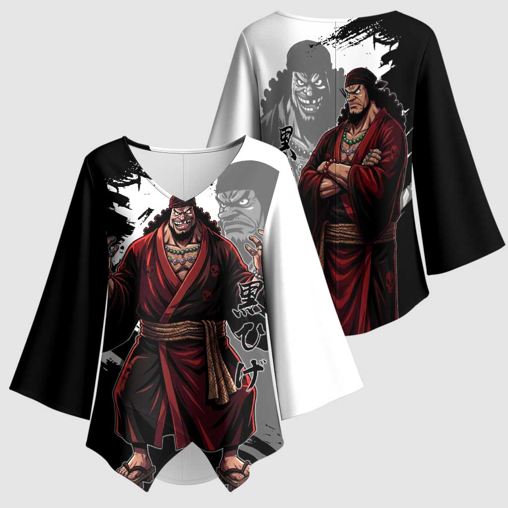 One Piece Blackbeard Kimono Sleeve Blouse Dark Emperor Ink Splash Graphic