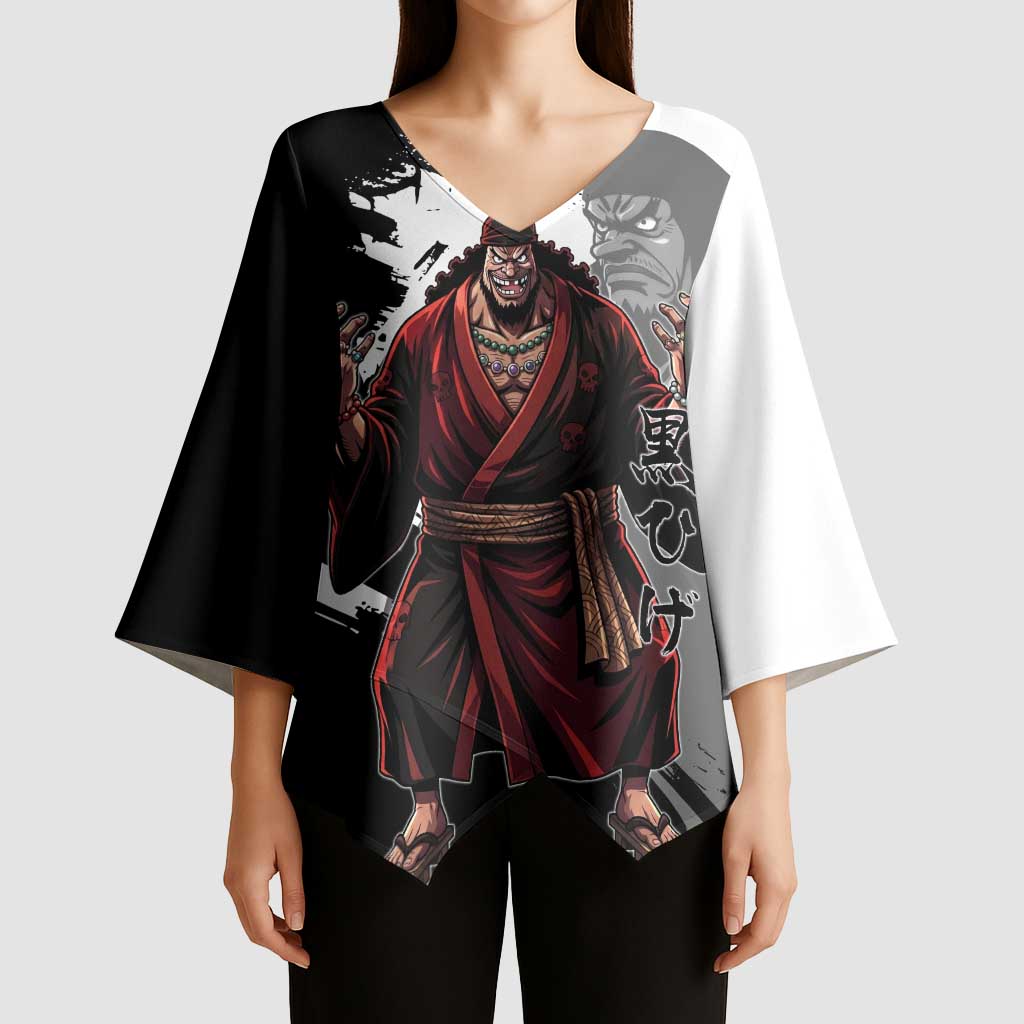 One Piece Blackbeard Kimono Sleeve Blouse Dark Emperor Ink Splash Graphic