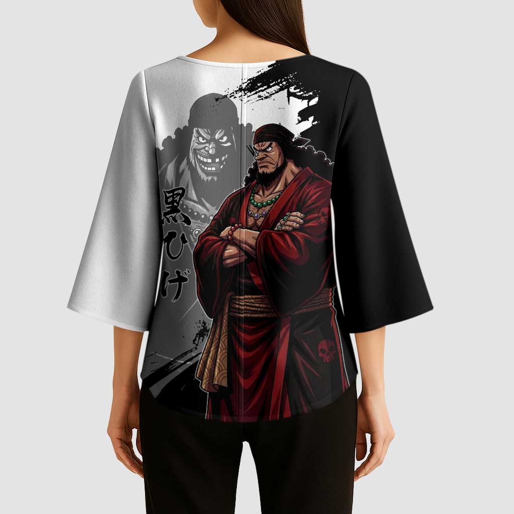 One Piece Blackbeard Kimono Sleeve Blouse Dark Emperor Ink Splash Graphic