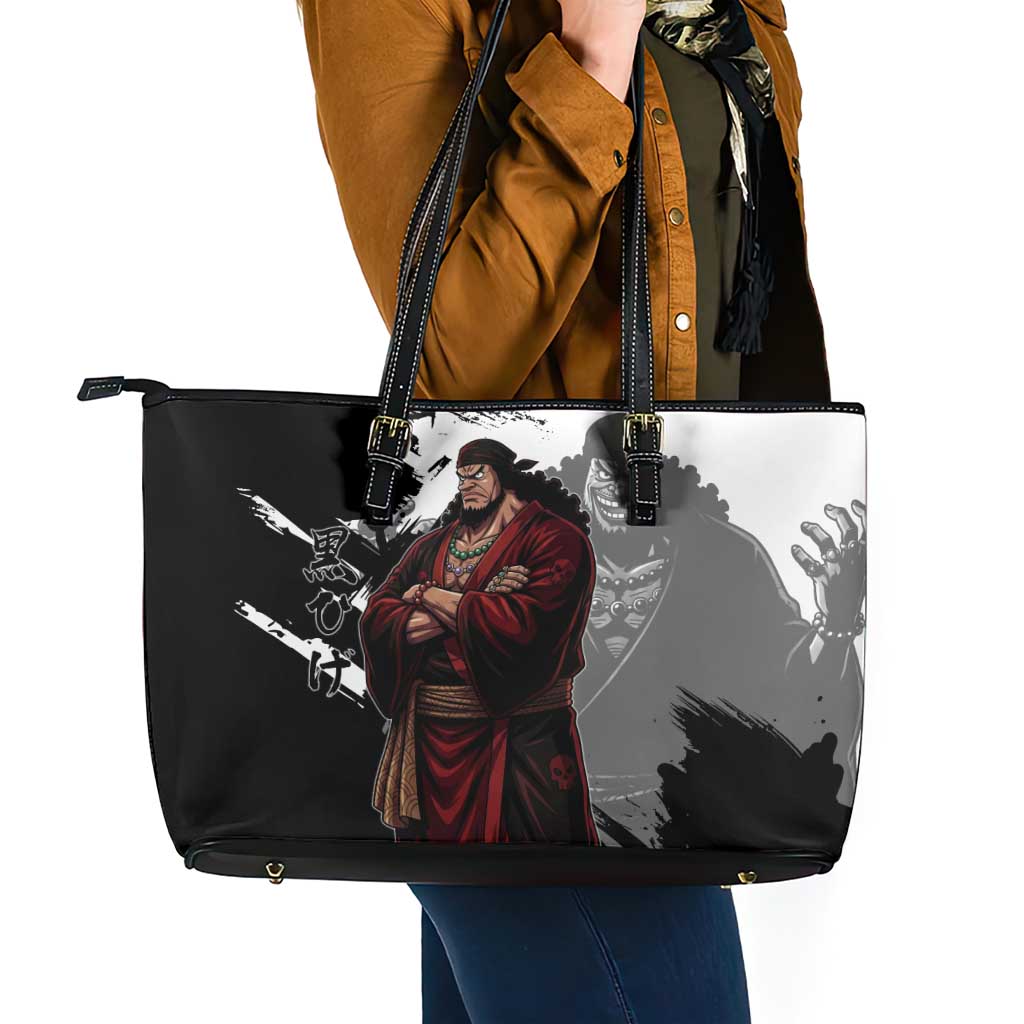 One Piece Blackbeard Leather Tote Bag Dark Emperor Ink Splash Graphic
