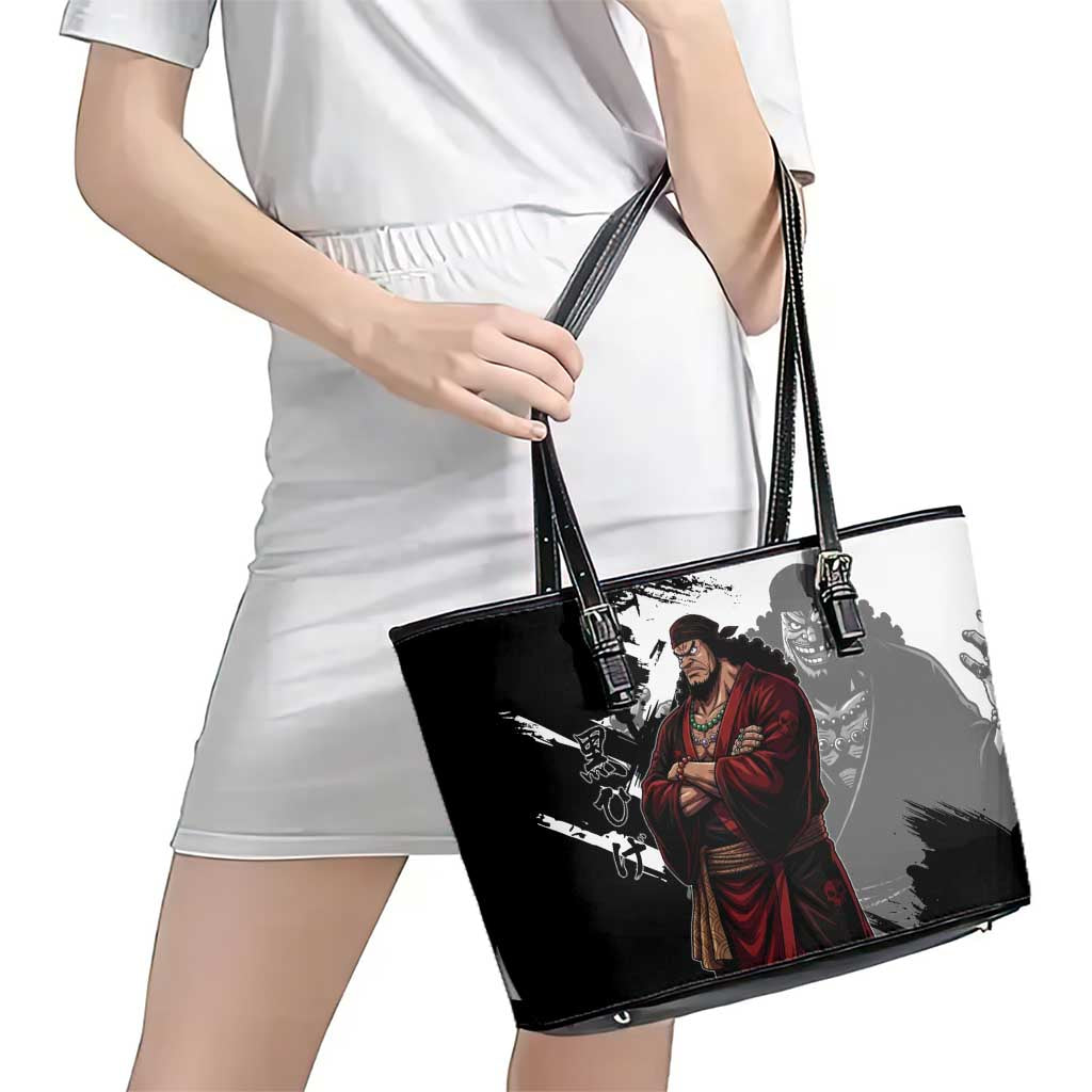 One Piece Blackbeard Leather Tote Bag Dark Emperor Ink Splash Graphic