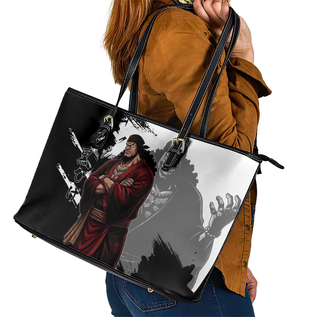 One Piece Blackbeard Leather Tote Bag Dark Emperor Ink Splash Graphic