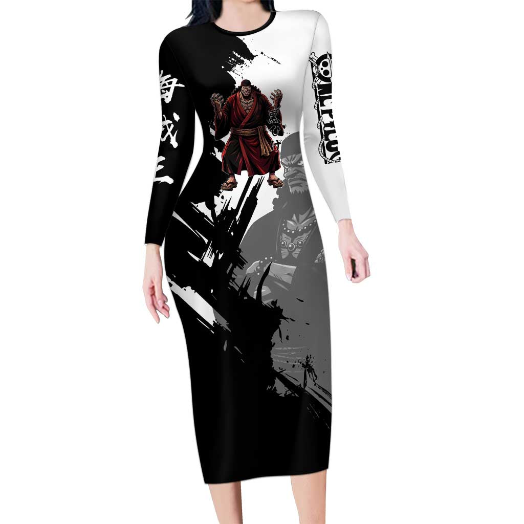 One Piece Blackbeard Long Sleeve Bodycon Dress Dark Emperor Ink Splash Graphic
