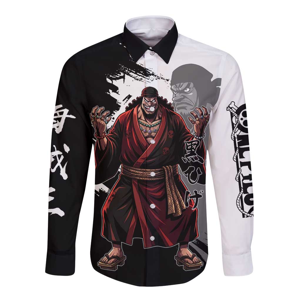 One Piece Blackbeard Long Sleeve Button Shirt Dark Emperor Ink Splash Graphic