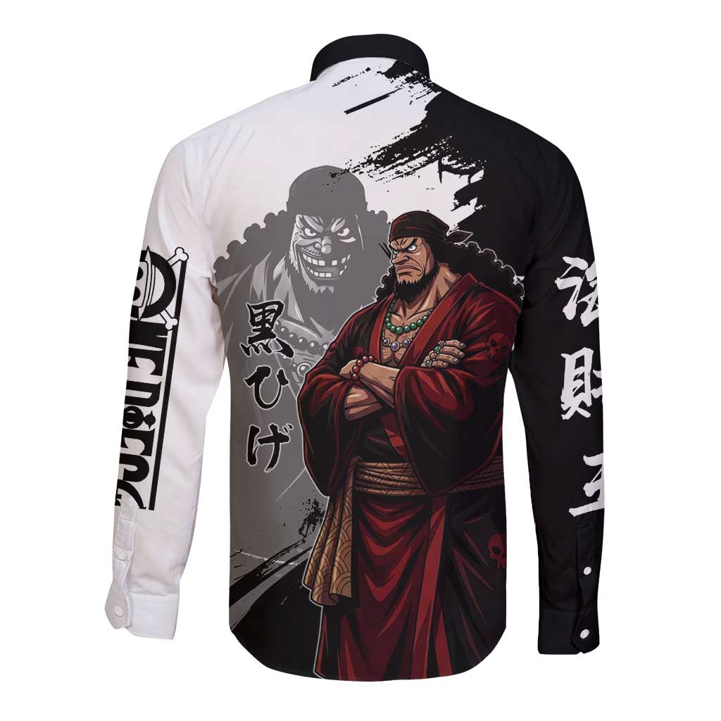 One Piece Blackbeard Long Sleeve Button Shirt Dark Emperor Ink Splash Graphic