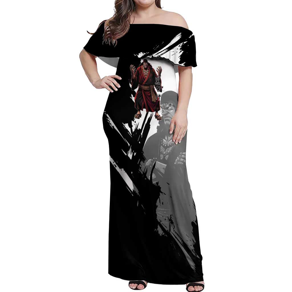 One Piece Blackbeard Off Shoulder Maxi Dress Dark Emperor Ink Splash Graphic