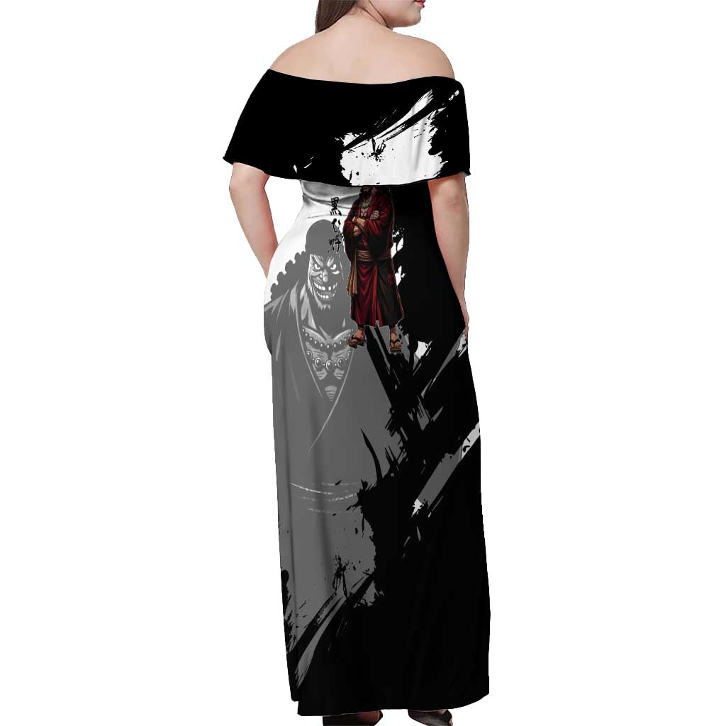 One Piece Blackbeard Off Shoulder Maxi Dress Dark Emperor Ink Splash Graphic