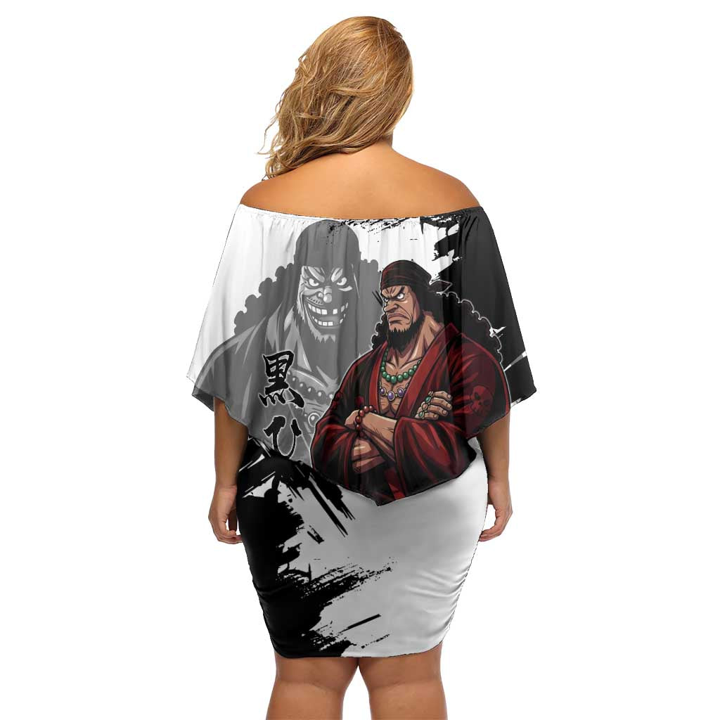 One Piece Blackbeard Off Shoulder Short Dress Dark Emperor Ink Splash Graphic