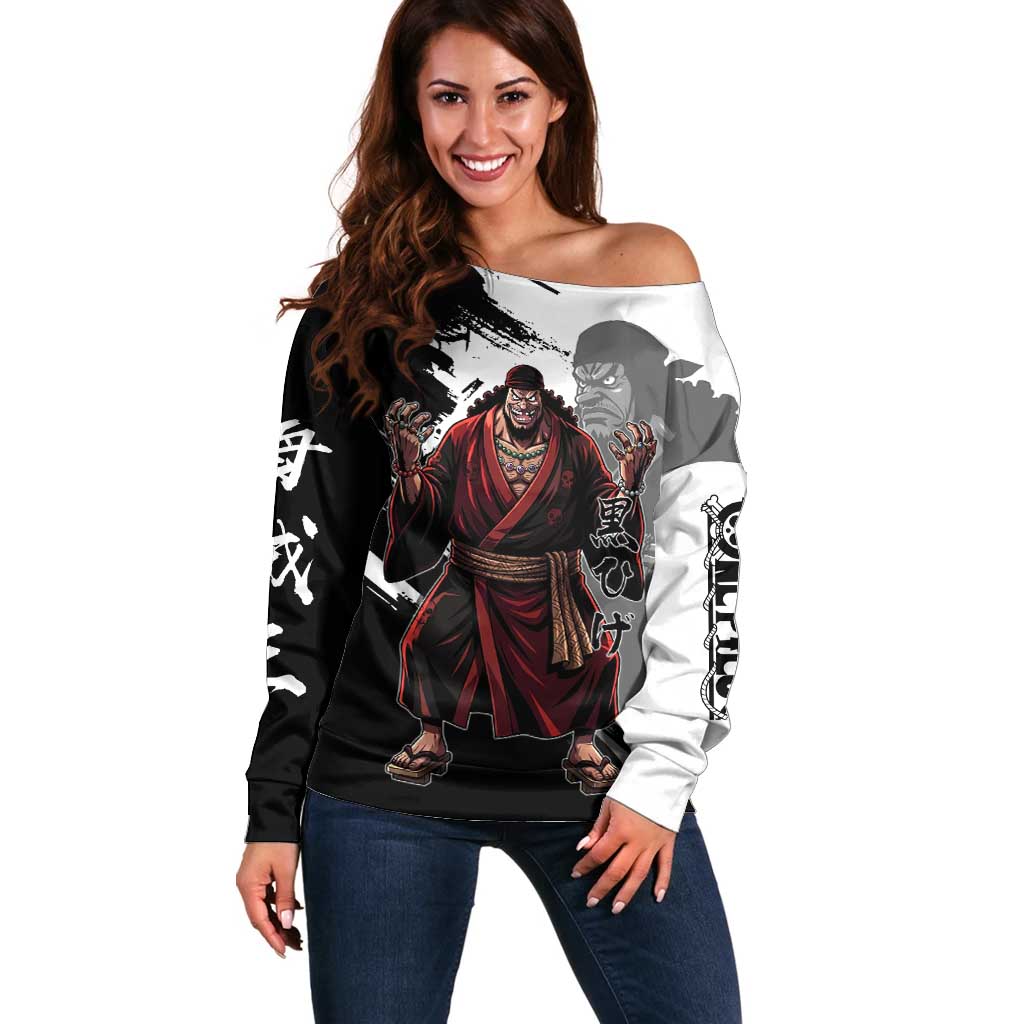 One Piece Blackbeard Off Shoulder Sweater Dark Emperor Ink Splash Graphic