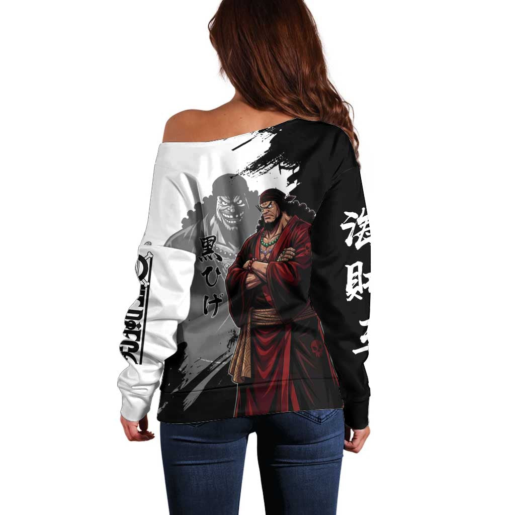 One Piece Blackbeard Off Shoulder Sweater Dark Emperor Ink Splash Graphic