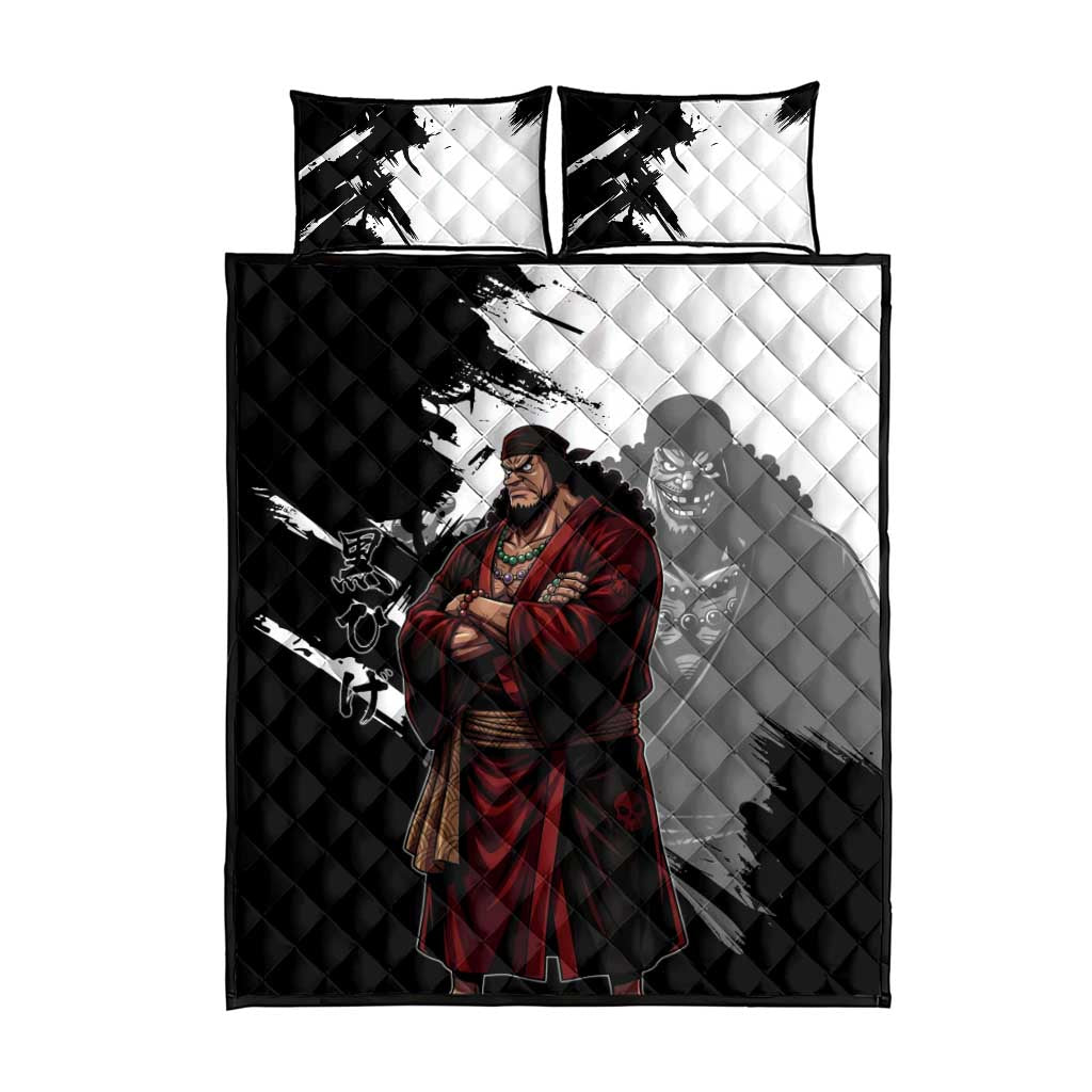 One Piece Blackbeard Quilt Bed Set Dark Emperor Ink Splash Graphic
