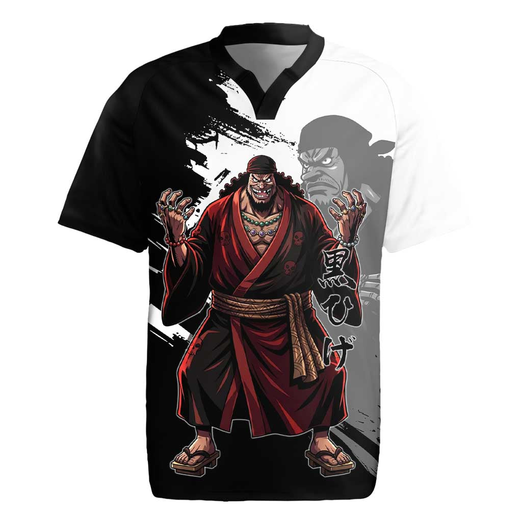 One Piece Blackbeard Rugby Jersey Dark Emperor Ink Splash Graphic