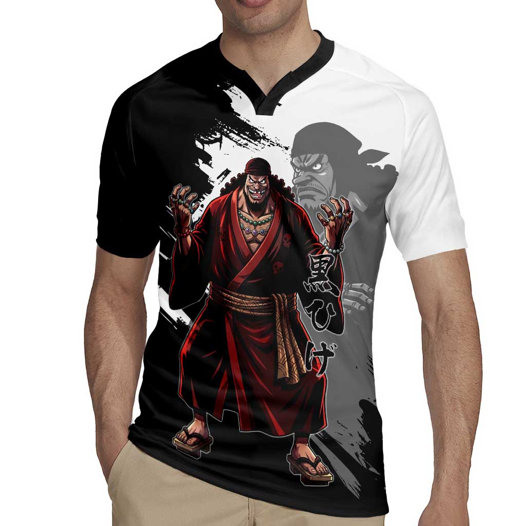 One Piece Blackbeard Rugby Jersey Dark Emperor Ink Splash Graphic