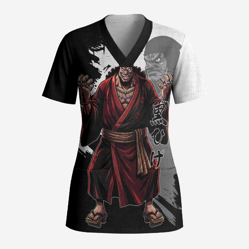 One Piece Blackbeard Scrub Top Dark Emperor Ink Splash Graphic