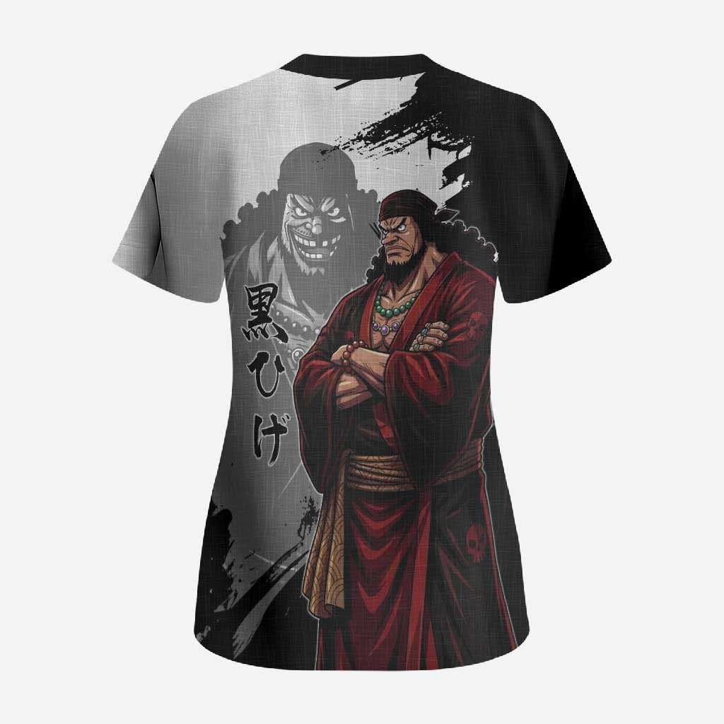 One Piece Blackbeard Scrub Top Dark Emperor Ink Splash Graphic