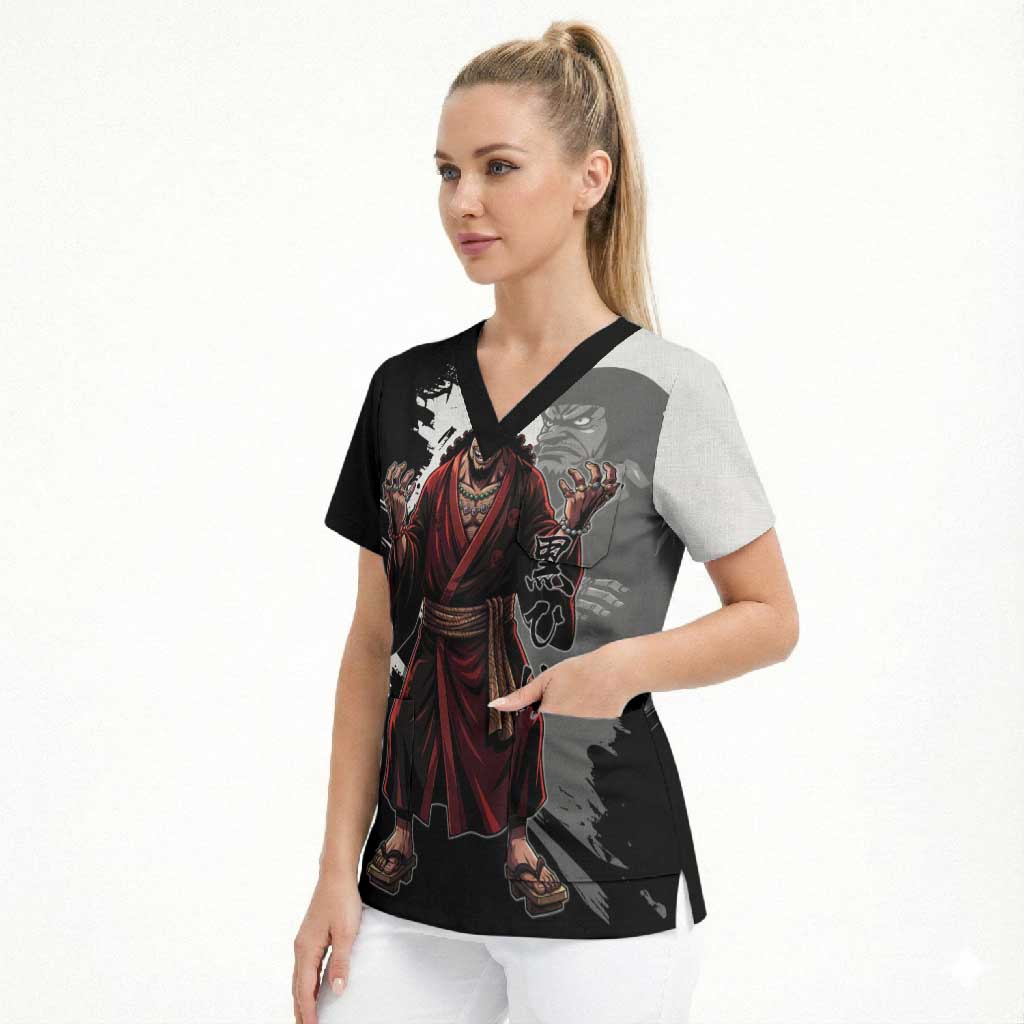 One Piece Blackbeard Scrub Top Dark Emperor Ink Splash Graphic