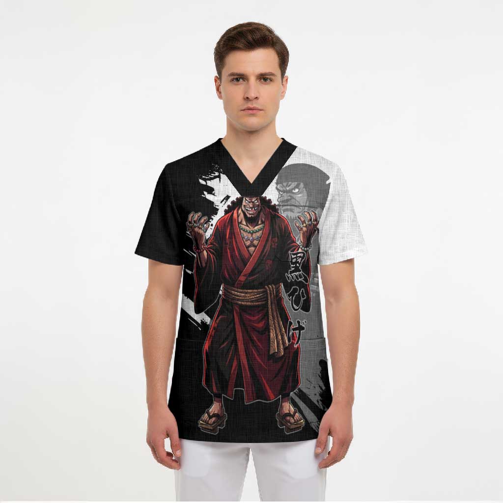 One Piece Blackbeard Scrub Top Dark Emperor Ink Splash Graphic