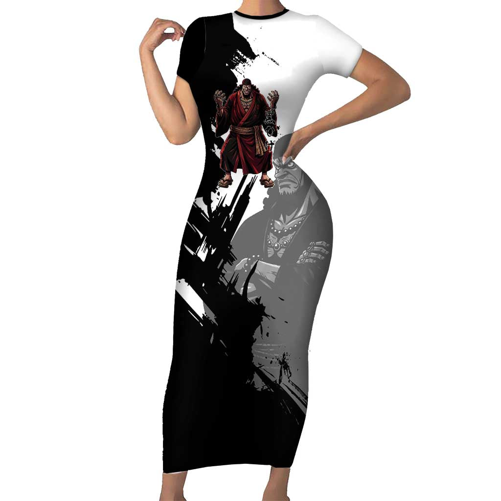 One Piece Blackbeard Short Sleeve Bodycon Dress Dark Emperor Ink Splash Graphic