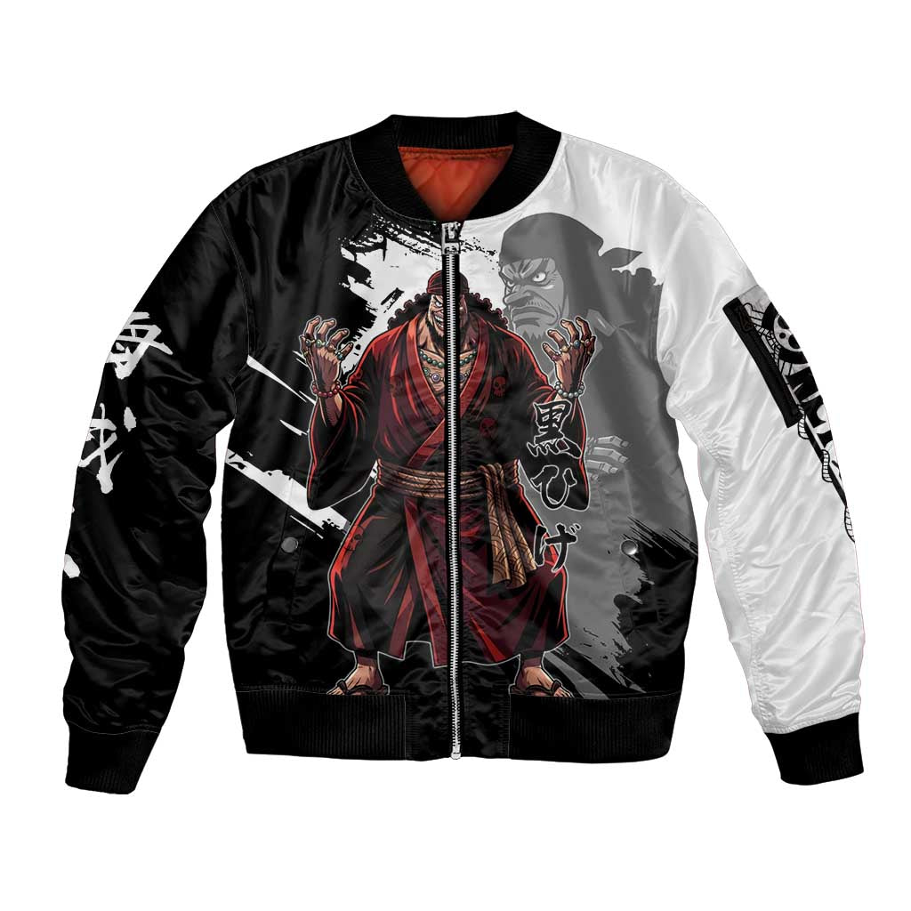 One Piece Blackbeard Sleeve Zip Bomber Jacket Dark Emperor Ink Splash Graphic