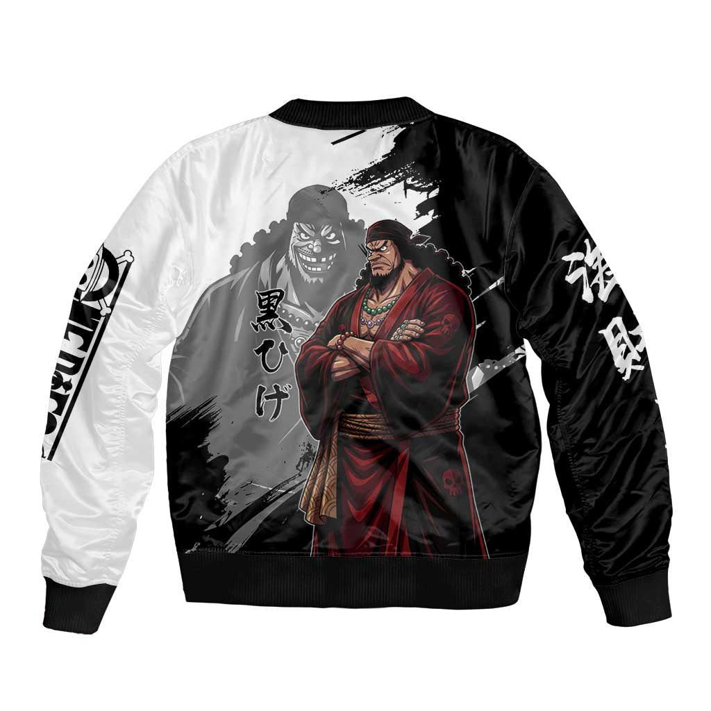 One Piece Blackbeard Sleeve Zip Bomber Jacket Dark Emperor Ink Splash Graphic