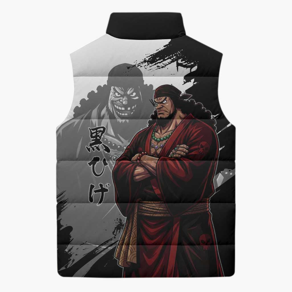 One Piece Blackbeard Sleeveless Puffer Jacket Dark Emperor Ink Splash Graphic